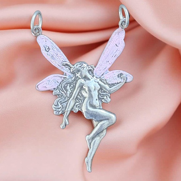 Shube's Jewelry - 🆕 Sterling Silver Large Fairy W Pink Wings Pendant | 1.75” | 925 Stamped